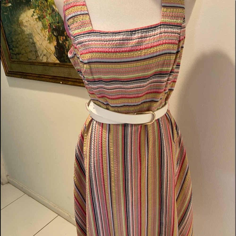 Talbots Searsucker Multi Color Pinstripe Dress 10
